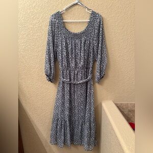 LC Lauren Conrad Navy Floral Long Sleeve Dress